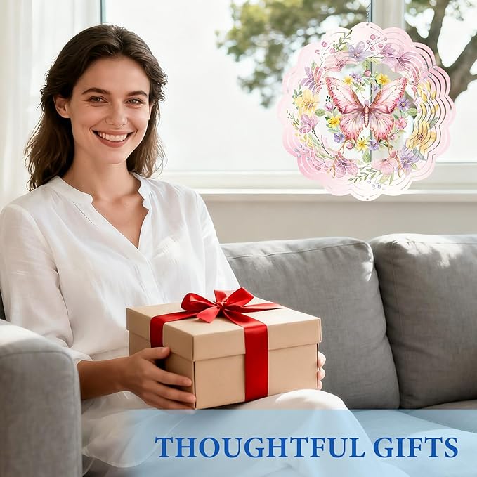 Wazzio Butterfly Wind Spinners Outdoor, Birthday Gifts for Women Wife Mom, Butterfly Hanging Wind Sculptures Spinners for Christmas, 12 inch Outdoor Indoor Hanging Ornament for Garden Backyard Lawn