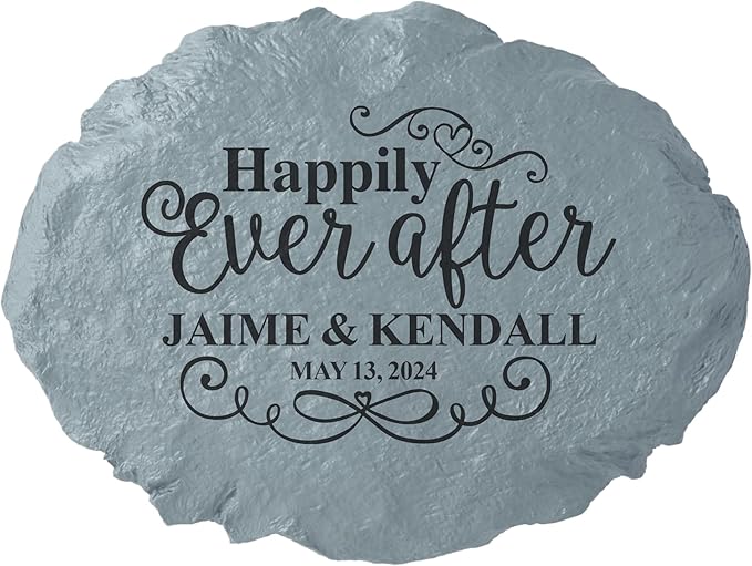 Let's Make Memories Personalized Just Married Garden Stone - for Newlyweds - Customize with Names & Date - Outdoor Décor