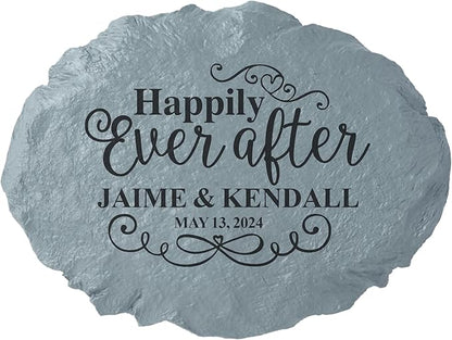 Let's Make Memories Personalized Just Married Garden Stone - for Newlyweds - Customize with Names & Date - Outdoor Décor