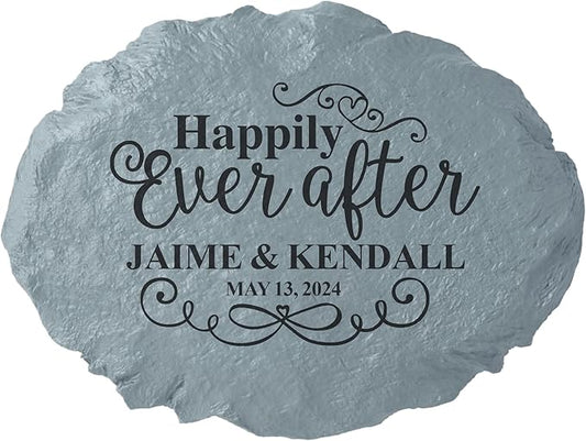 Let's Make Memories Personalized Just Married Garden Stone - for Newlyweds - Customize with Names & Date - Outdoor Décor