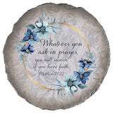 Magnolia Garden 10-Inch Matthew 21:22 Scripture Decorative Stepping Stone – Ask in Prayer Resin Garden Tile – Blue Floral Religious Outdoor Accent
