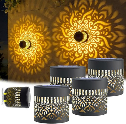 Decorative Solar Mandala Lights, Solar Mandalas Lights Outdoor, Waterproof and Windproof, Metal Solar Powered Outdoor Deck Step Wall Lights, for Garden Post Patio Backyard Yard Decor (2 PCS)