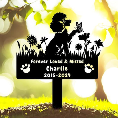 Custom Poodle Dog Memorial Grave Marker,Personalized Metal Flora Dog Memorial Stake,Dog Memorial Plaque Burial Stake Engraved Sign,Sympathy Grave Stake for Lost Dog,Dog Headstone