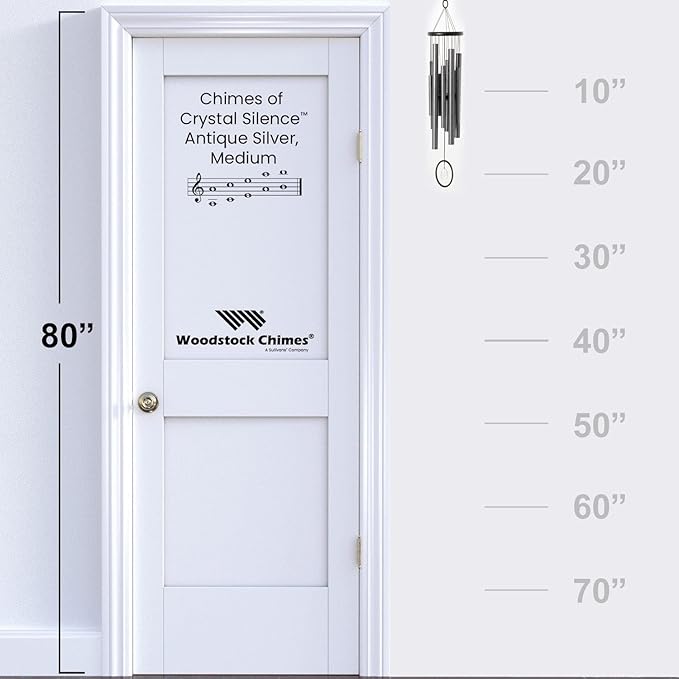 Woodstock Chimes Signature Collection, Chimes of Crystal Silence Medium (27'') Antique Silver Wind Chime for Outdoor, Patio, Home or Garden Decor (SLCAS)