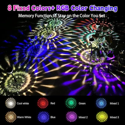 JNOEC 6Pack Solar Pathway Lights Outdoor, Color Changing+8 Fixed Color (Warm White, Cool White, Colored) Solar Lights Outdoor, Bright Solar Powered Garden Light