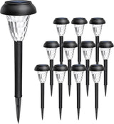 GIGALUMI 12 Pack Solar Lights Outdoor Waterproof, Cool White Pathway Lights Solar Powered, Landscape Lighting, Solar Garden Light for Decor, Patio, Garden, Yard, Pathways, Walkways