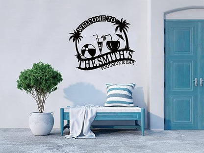 Metal Pool Sign, Personalized Family Pool Sign,Poolside Paradise Sign, Backyard Patio Sign,Swimming Metal Sign, Last Name Pool Sign, Pool Signs and Decor Outdoor, Custom Pool Sign(E)