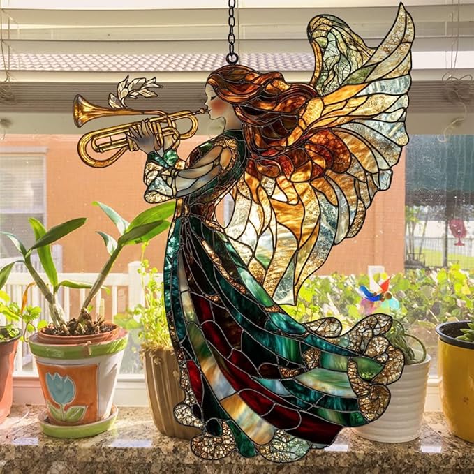 Angel Acrylic Suncatcher Stained Glass Effect Window Car Hanging Christmas Ornament Indoor Outdoor Decor Garden Sun Catcher Panel for Fairy Lover for Women Mom Grandma