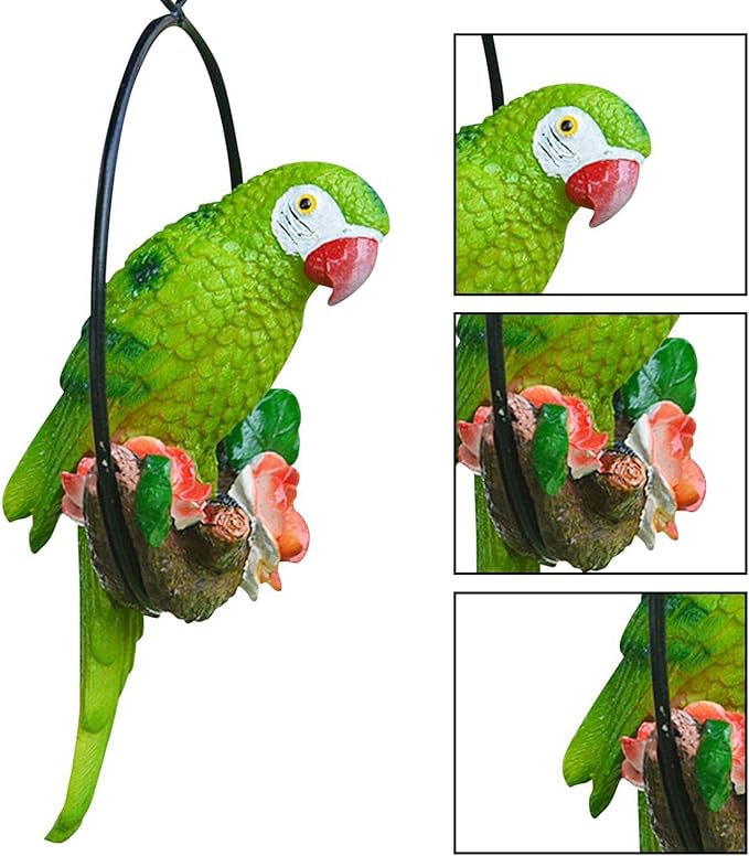 Hanging Parrot Statue Outdoor,Parrot Sculpture Decor for Outdoor Decor, Bird Decoration with Iron, Parrot Statue for Tree Lawn Garden Porch, Landscape Ornament