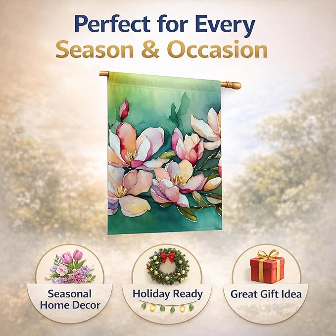 Caroline's Treasures Louisiana Magnolias in Watercolor House Flag Large Porch Sleeve Pole Decorative Outside Yard Banner Artwork Wall Hanging, Polyester, House Size, Multicolor