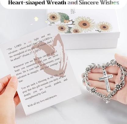 Christian Gifts for Women, Heart-Shaped Suncatcher with Cross - Religious Birthday Ornament with Scripture The Lord is My Light and My Salvation - Inspirational Catholic Spiritual Gifts