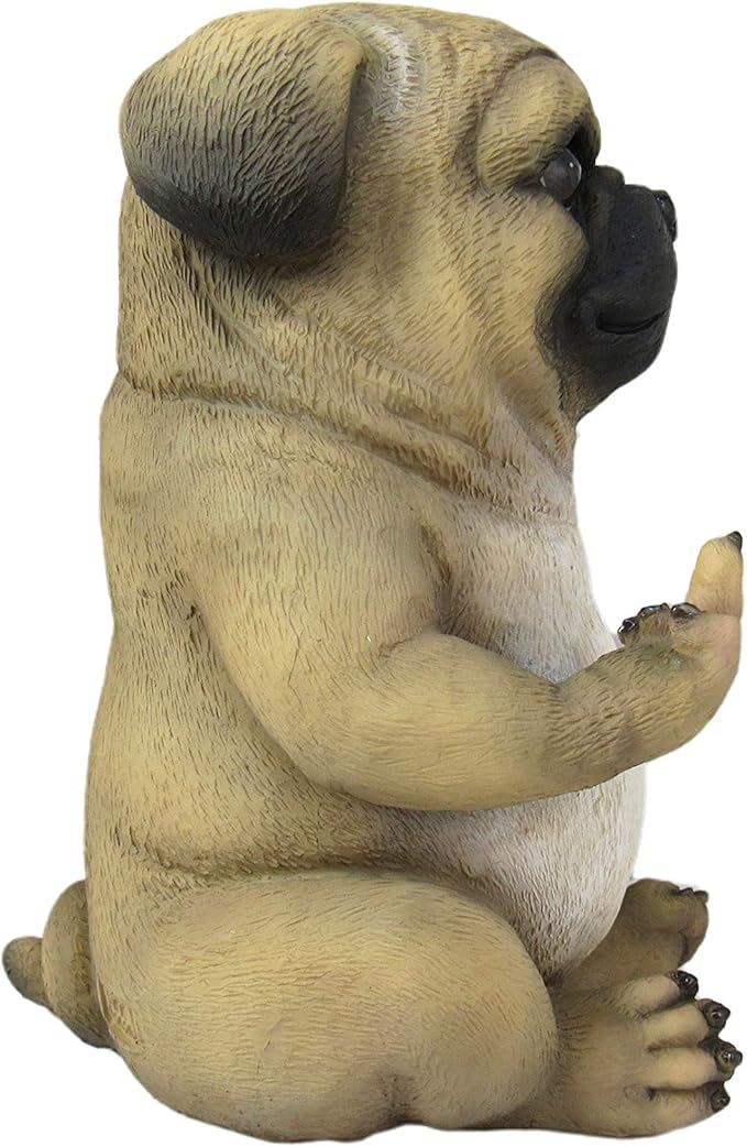 Pug Life Cheeky Middle Finger-Flipping Pug Dog Hand Painted Resin Statue - Adorable 6.75-Inch Decorative Figurine for Your Home, Office, and Garden Display
