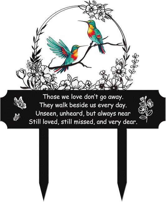 Rngmsi Hummingbird Cemetery Decorations for Grave, Bird Flower Metal Memorial Grave Markers for Humans, Memorial Plaques for Outdoors Grave Decor Sympathy Stake for Mom Dad Outside Yard Garden