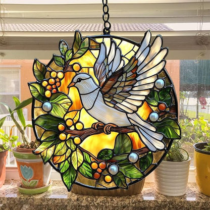 Peaceloving Dove Acrylic Suncatcher Stained Glass Effect Window Car Hanging Christmas Ornament Indoor Outdoor Decor Garden Sun Catcher Panel for Acrylic Suncatcher Lover for Women Mom Grandma