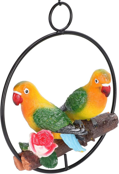 Hanging Parrot Sculpture, Hanging Garden Statue with Iron Ring, Hand Painted 3D Bird Decor for Patio Lawn Courtyard and Sunroom, Weather Resin Parrot Model