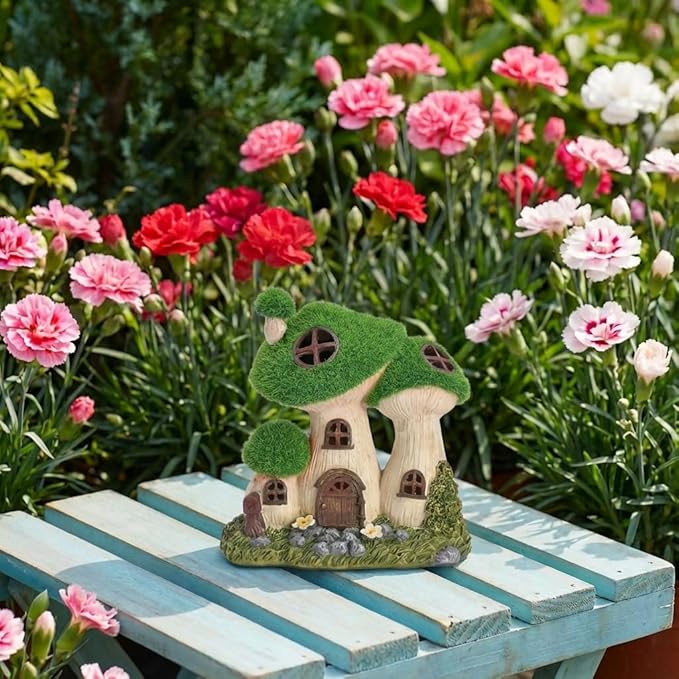 TERESA'S COLLECTIONS Garden Decor, Mushroom Fairy Garden House,Fairy House Decor, Waterproof Resin with Solar Lights, Garden Decor, Garden Gifts for Mom,Indoor/Outdoor,6.7"