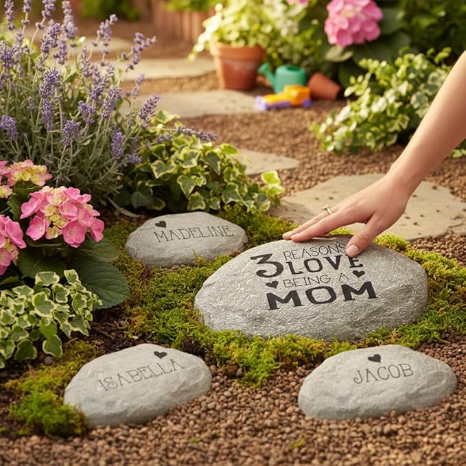 Personalization Universe Reasons Why Custom Garden Stones - Heart-Shaped, Durable Resin Outdoor Decor - Personalized Stepping Stones for Family Garden, Small 4" x 3.88"