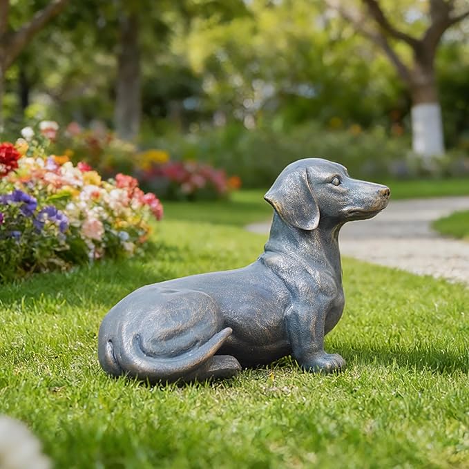 Dachshund Decor Garden Outdoor Statue – 14Inch Hand-Painted Dog Statue for Yard Décor Collectible Dachshund Figurine for Dog Lovers and Dachshund Owners 14 * 7.6 * 10.8 Inch
