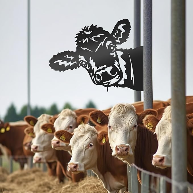 Peeping Cow Metal Yard Decor Lovely Farm Fence Decor Cow Decor for Fence Decor Outdoor Metal Garden Decor Outdoor Fence Decoration for Outdoor Farm or Farmhouse Yard Lawn (Fresh Cow)