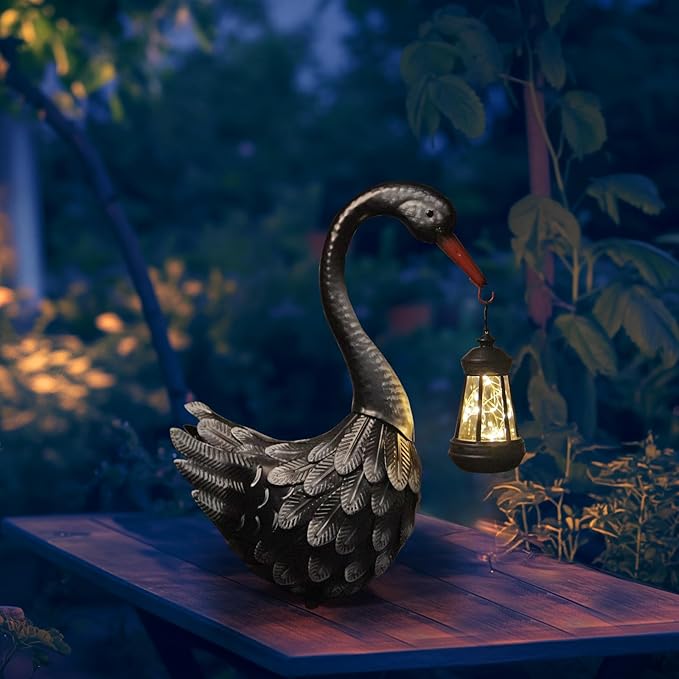 HONGLAND Black Swan Solar Garden Statue Outdoor Decor Bird Decor Lawn Ornament for Backyard Patio Porch Poolside