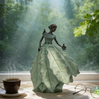 DiliComing Fairy Garden Statue Home Decoration - Outdoor Statue Table Decor for Living Room Garden Maiden Bookshelf Decor Xmas Resin Holly Leaves Maiden Green