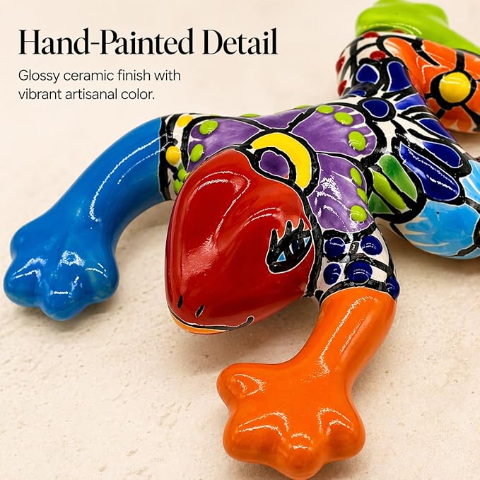 Colorful Garden Decor Frog - Ceramic Mexican Home Decor Talavera - Hand Painted in Mexico - Mexican Wall Decor - Multicolor Frog in Gift Box - Rana Multicolor