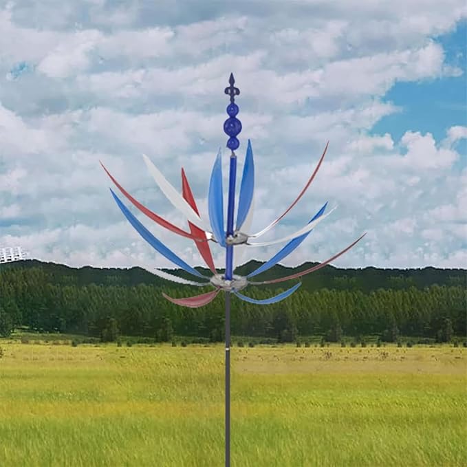 360° Outdoor Wind Spinner, Garden Pinwheels Metal Wind Sculpture Spinner with Gardens Stake, Rotating Windmill Yard Art Decor for Patio, Lawn & Garden (Color)