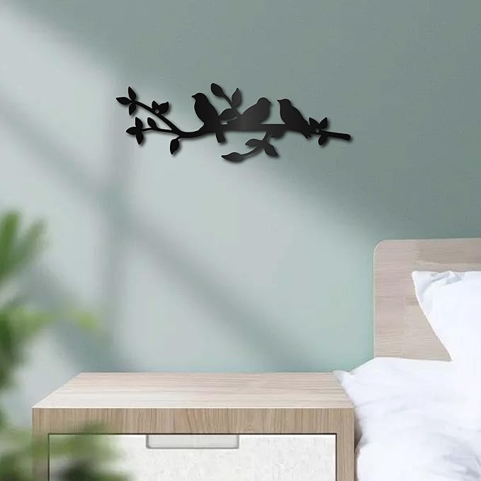 CREATCABIN Bird Metal Wall Art Birds on Branch Vine Olive Wall Hanging Sculpture Home Decor Sign Ornaments for Home Garden Living Room Indoor Bedroom Outdoor Decor 11.8x3.9Inch