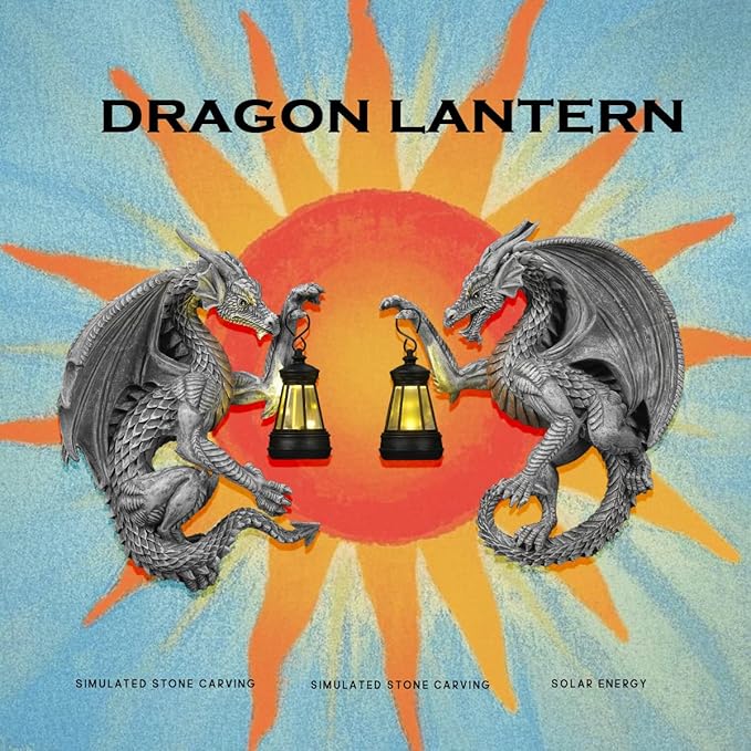 Dragon Outdoor Porch Decor Hugger with Solar Lantern Gothic, Dragon Statue Garden Lights, Gifts for Mom, Housewarming Gifts for Women, Gifts for Christmas, Ideal Dragon Garden Decor-Pair