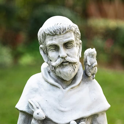 Glitzhome St. Francis Feeds Animals Statue Outdoor Garden Memorail Sculpture, 36.25in Tall, Cement Gray