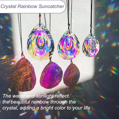 Window Hanging Crystal Prisms Sun Catcher AB Coating Rainbow Maker Glass Prisms Hanging Suncatcher Pendant for Home Garden Decor,76mm/63mm/50mm Chandelier Prism Parts, Pack of 3