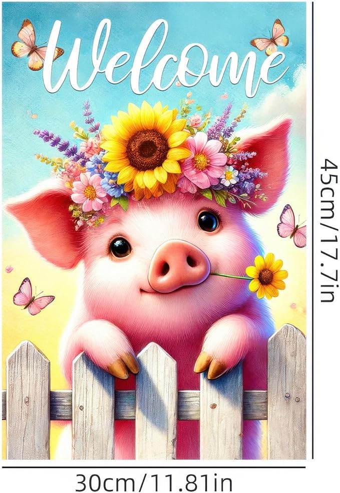 BlissYard Spring Welcome Garden Flag 12x18 Inches Double Sided Cute Pig Yard Flags Sunflower Crown Fence for Outside Decor Home Farmhouse Holiday Summer Decorations