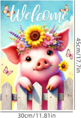 BlissYard Spring Welcome Garden Flag 12x18 Inches Double Sided Cute Pig Yard Flags Sunflower Crown Fence for Outside Decor Home Farmhouse Holiday Summer Decorations