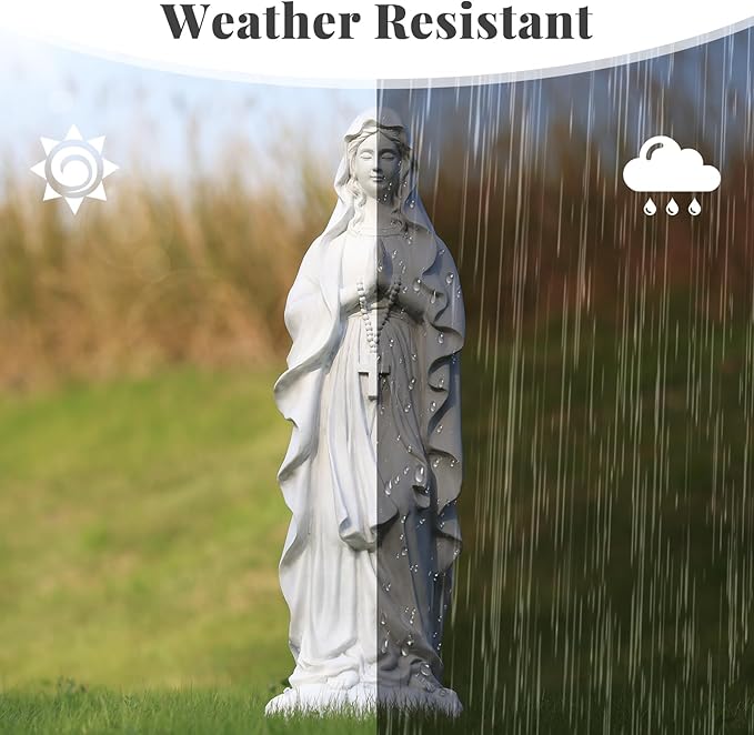 EROMMY 30.7 Inch Virgin Mary Praying Statue Outdoor Garden Religious Sculpture Magnesium Oxide Mary Statue for Yard Patio Lawn Home Entryway Hallway Decor (White)