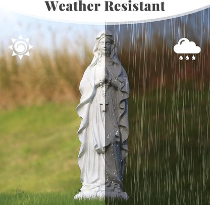 EROMMY 30.7 Inch Virgin Mary Praying Statue Outdoor Garden Religious Sculpture Magnesium Oxide Mary Statue for Yard Patio Lawn Home Entryway Hallway Decor (White)