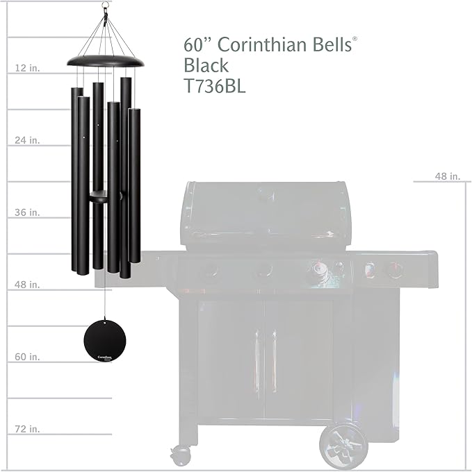 Corinthian Bells by Wind River - 60 inch Black Wind Chime for Patio, Backyard, Garden, and Outdoor Decor (Aluminum Chime) Made in The USA