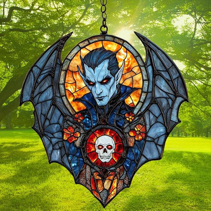 Dracula Halloween Acrylic Suncatcher Stained Glass Effect Window Car Hanging Christmas Ornament Indoor Outdoor Decor Garden Sun Catcher Panel for Halloween Lover for Women Mom Grandma