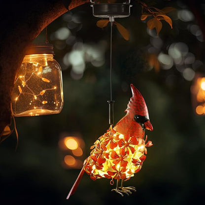 Glooglitter Cardinal Solar Lights Hanging Decoration Garden Outdoor Decor Metal Gifts Waterproof for Yard Front Porch Lawn Driveway Patio Backyard Pathway Gardening Lanterns Gift