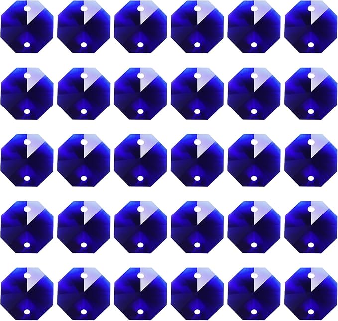 PATIKIL K9 Crystal Octagon Beads 2 Holes Pendants, 60 Pack 14mm Chandelier Prisms Parts Ornaments Hanging Beads for DIY Arts Crafts Decoration, Black Purple
