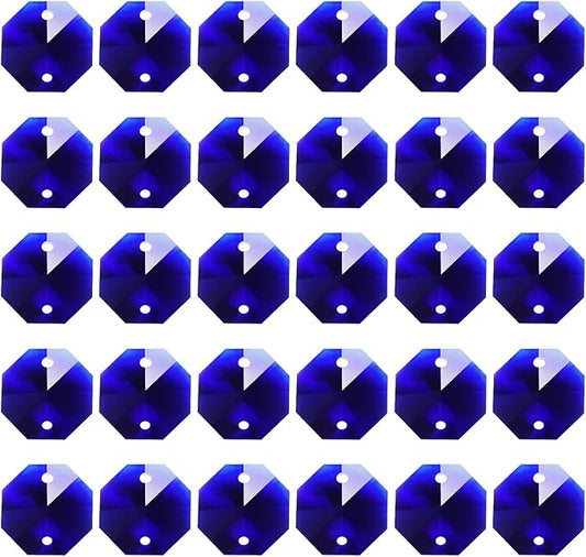 PATIKIL K9 Crystal Octagon Beads 2 Holes Pendants, 60 Pack 14mm Chandelier Prisms Parts Ornaments Hanging Beads for DIY Arts Crafts Decoration, Black Purple