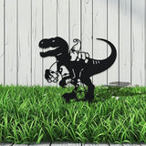 WADORN Dinosaur Gnome Metal Decorative Garden Stakes, Funny Dinosaur Gnome Metal Silhouette Statues Animals Garden Ornament Gifts Black Yard Art Decoration for Outdoor Backyard Patio Lawn Walkways