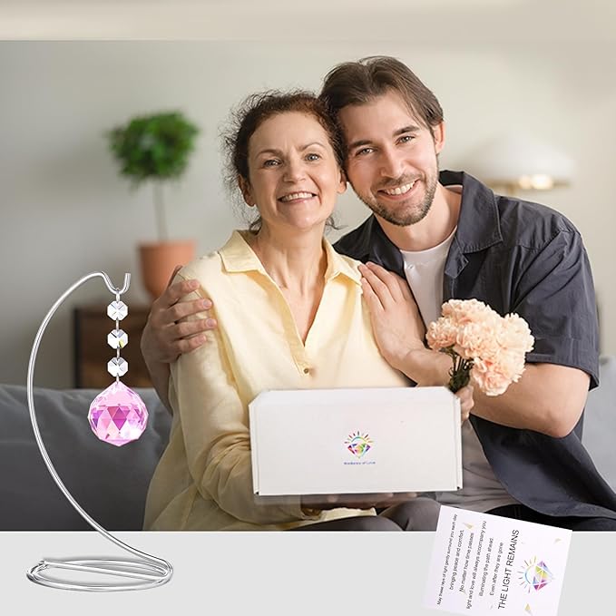 Grief Gifts for Women,40mm Crystal Suncatcher 9-inch Silver Stand with a Greeting Card,in Memory of Loved One Gifts,Memorial for Daughter