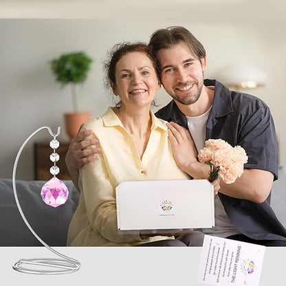 Grief Gifts for Women,40mm Crystal Suncatcher 9-inch Silver Stand with a Greeting Card,in Memory of Loved One Gifts,Memorial for Daughter