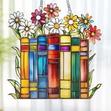 Jesuspirit - Window Hanging Suncatcher – Crystal Clear Acrylic & Wood Sun Catcher for Home Decor, for Women (Flower Book Library Decor, 6 Inches)