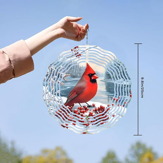 10 Inch Cardinal Bird Wind Spinner, 3D Stainless Steel Hanging Kinetic Wind Sculpture Gifts for Garden Decor Yard Art Indoor Outdoor Window Porch Lawn Decoration