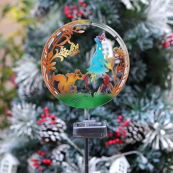 Solar Powered Squirrel elf Light, Garden Decoration forging Iron Art Beautiful Squirrel and elf Ground lamp, Wireless Dusk to Dawn LED Landscape Light Waterproof.