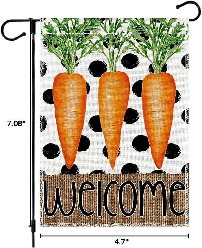 1Pcs Easter Garden Flag 12x18 Inch, Double Sided Weatherproof Garden Flag for Outside, Cute Carrot Yard Banner, Welcome Garden Flag, Spring Lawn Sign, Easter Garden Flags for Outdoor Decor