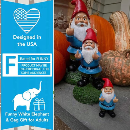 Gnometastic Middle Finger Gnome Statue 8.5in, The Original Double Bird Funny Garden Gnomes Statues Outdoor Decorations for Yard, Patio and Lawn Ornaments