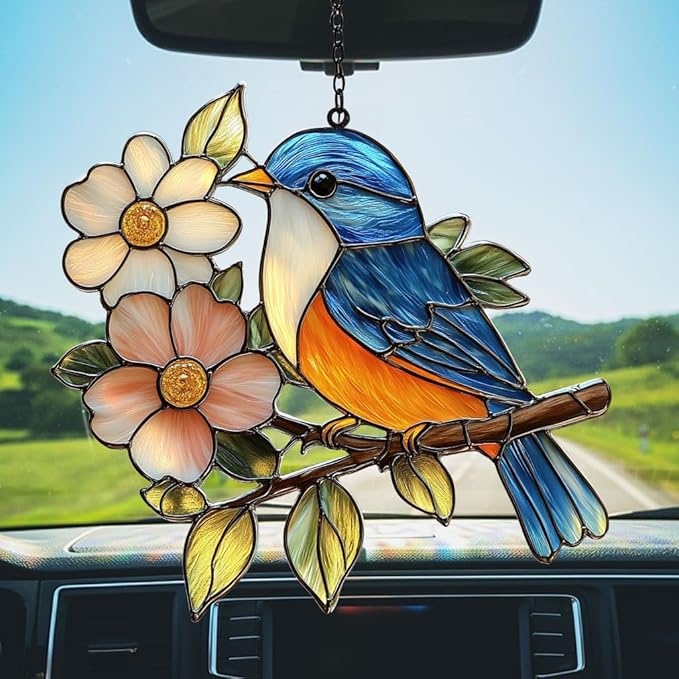Bluebird Acrylic Suncatcher Stained Glass Effect Window Car Hanging Christmas Ornament Indoor Outdoor Decor Garden Sun Catcher Panel for Acrylic Suncatcher Lover for Women Mom Grandma