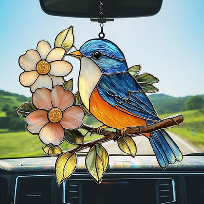 Bluebird Acrylic Suncatcher Stained Glass Effect Window Car Hanging Christmas Ornament Indoor Outdoor Decor Garden Sun Catcher Panel for Acrylic Suncatcher Lover for Women Mom Grandma